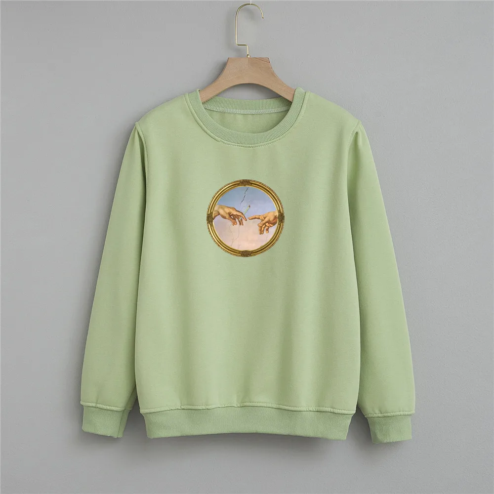 Sweatshirts Women Funny Hands Print 90s Clothes Vintage Style Sweetshirt Hoodies Women Hoodies Casual Autumn Winter Full Sleeve