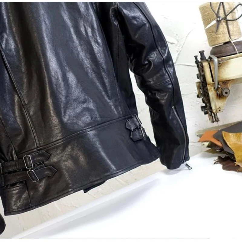 

Men 2020 Black Slim Fit Biker's Leather Jacket Plus Size XXXXL Genuine Sheepskin Spring Fashion Leather Coat FREE SHIPPING
