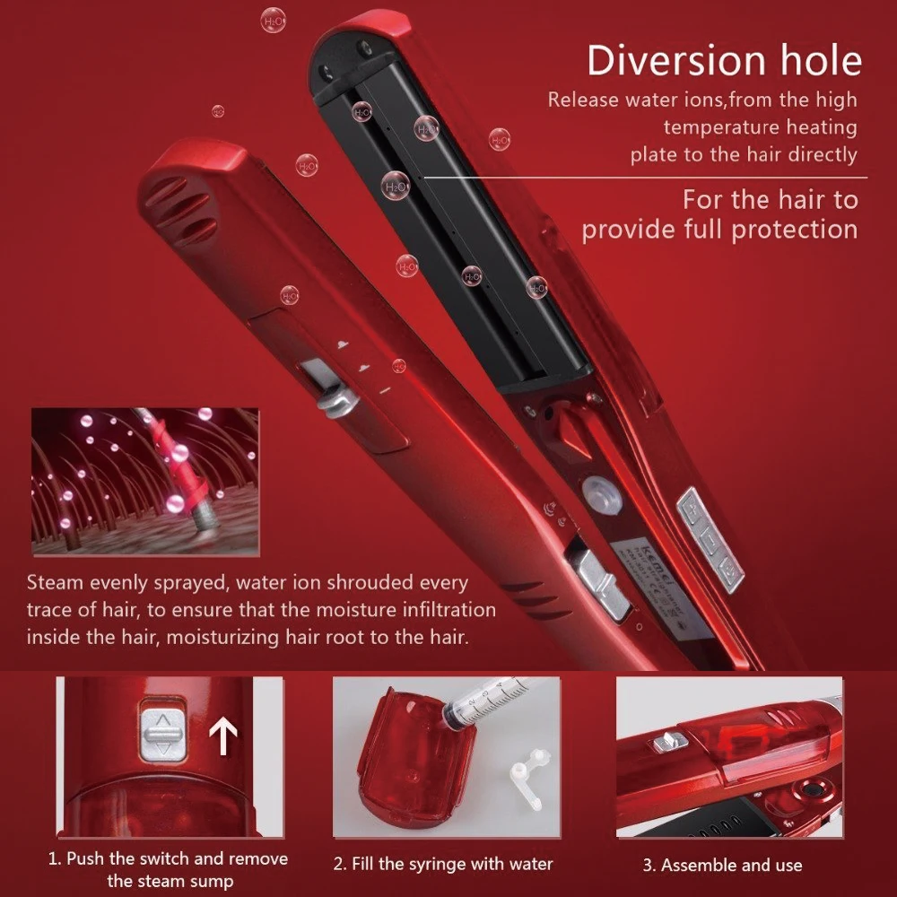 

Steam Hair Straightener Flat Iron Plates Curler Ceramic LCD Display Hair Fast Heating Hair Straightening Hair Styling Tools