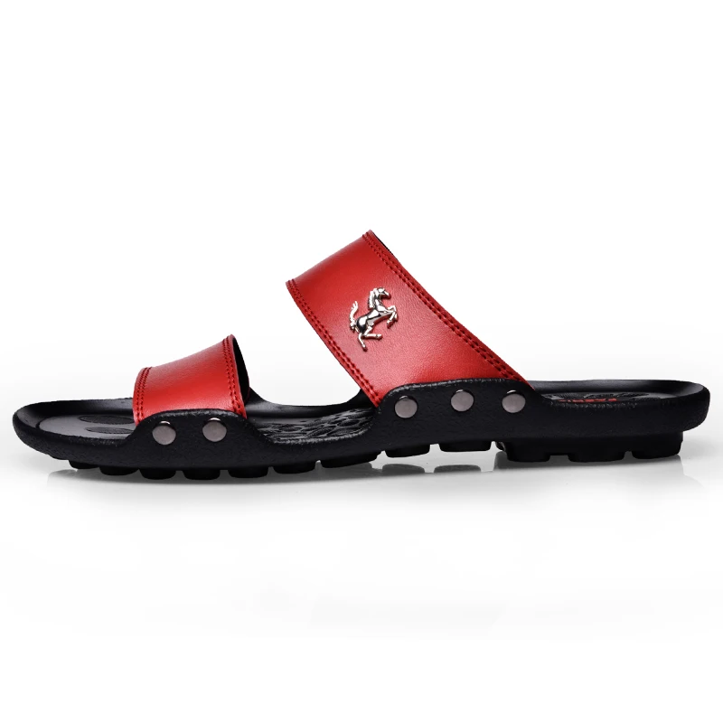 Фото YEINSHAARS Casual Famous Brand Men Sandals Shoes Slippers Summer Flip Flops Beach Men Shoes Leather Sandalias Zapatos Hombre №2