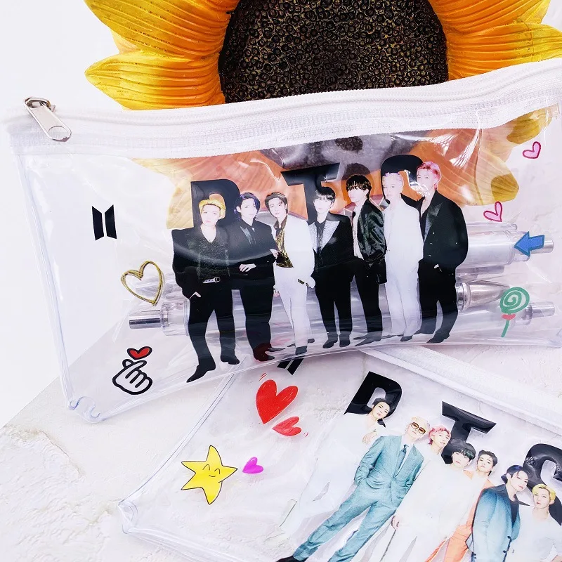 

Pencil Case Transparent Laser Leather Pen Box Big Makeup Bag for Girls PU School Stationery Travel Supplies