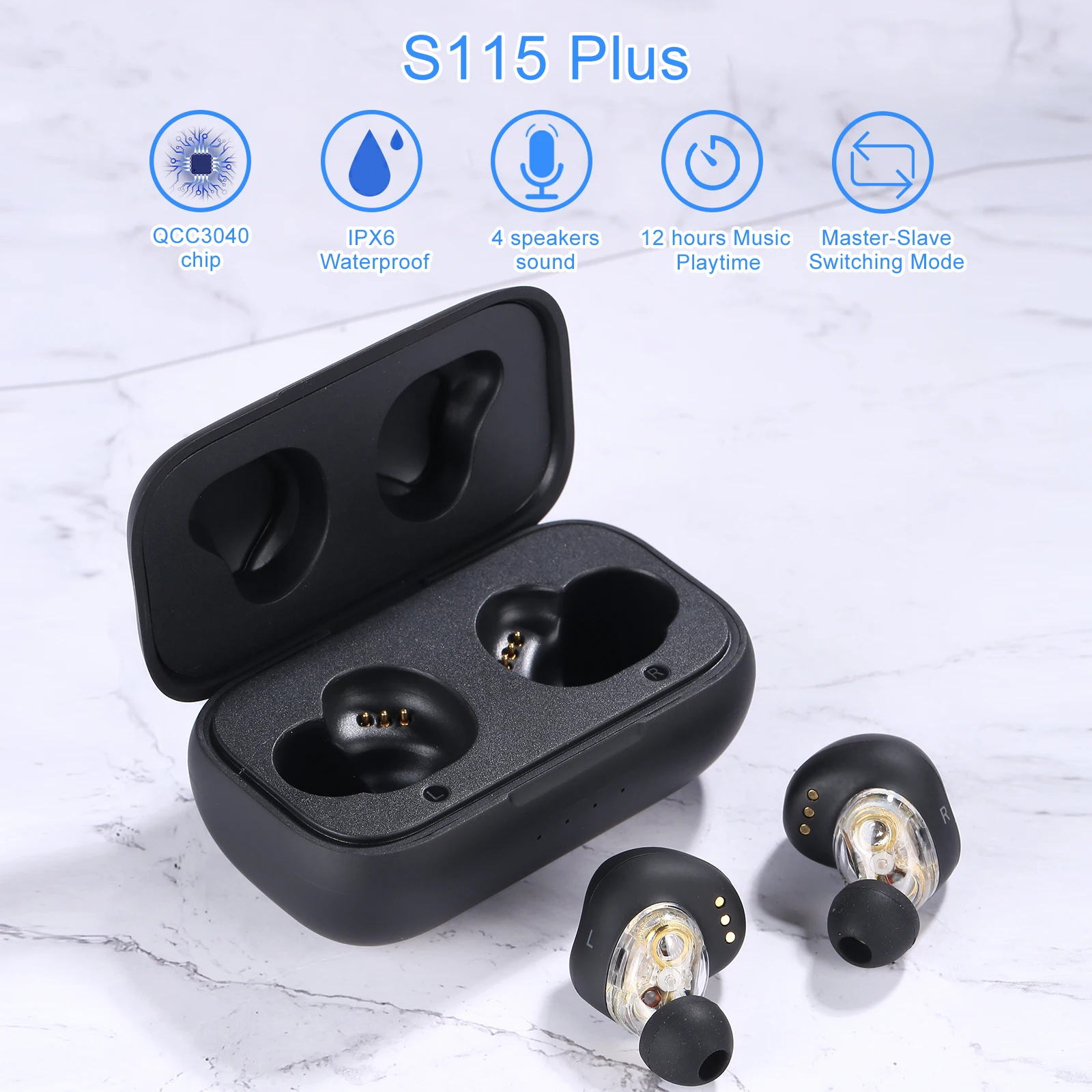 Newest SYLLABLE S115 Plus TWS of QCC3040 Chip Fit for V5.2 Earphones 12 hours True Wireless Stereo Earbuds Strong bass Headset