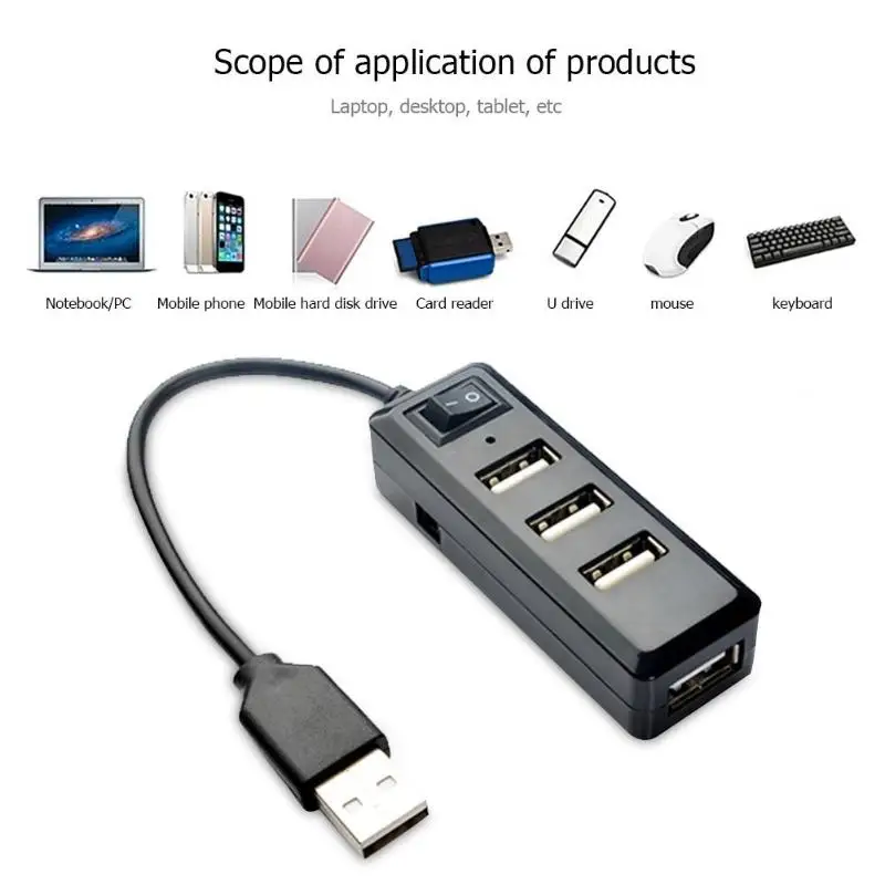 Портативный Разветвитель USB 2 0 с 4 портами Удлинительный адаптер для зарядки