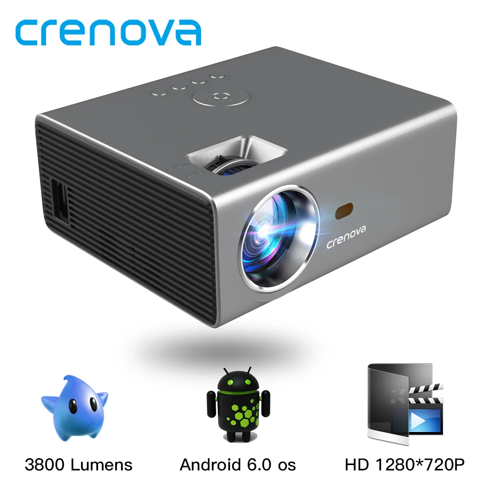 CRENOVA новейший светодиодный проектор HD 1280*720P Android 6.0OS 3800 люмен Домашний кинотеатр кино Android проектор с Wi-Fi Bluetooth