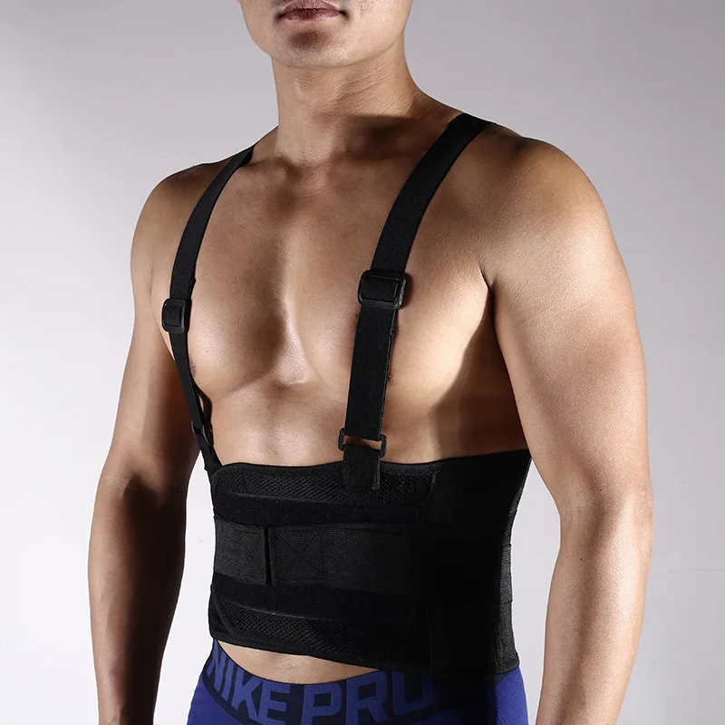 

New Adjustable Waist Support Belt Men Medical Lumbar Fitness Weightlifting Running Back Belt with Shoulder Straps Breathable