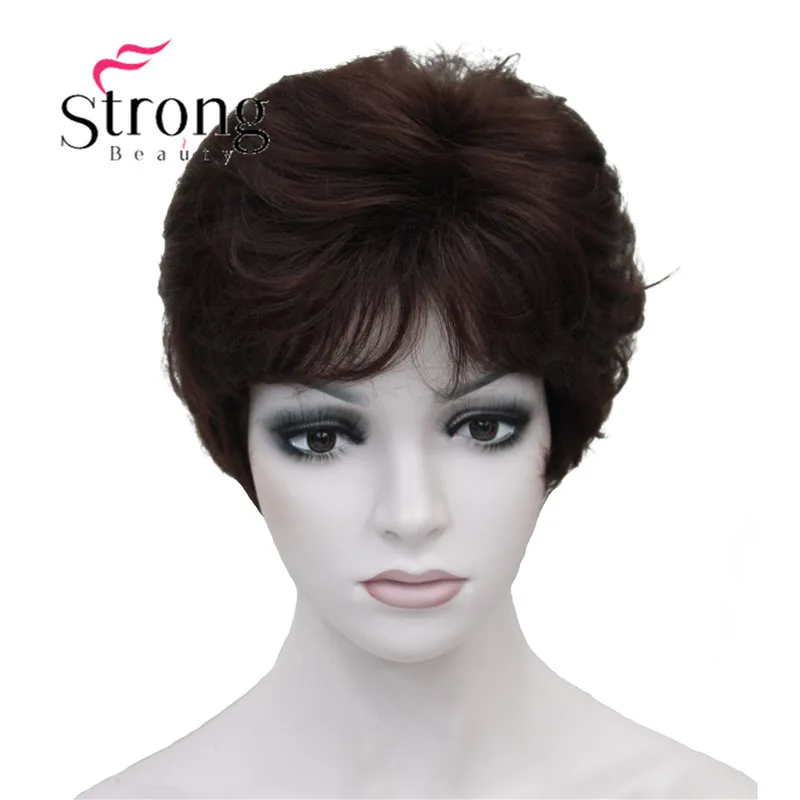 StrongBeauty Shag стиль синтетические парики короткие волнистые слоистые темно-Обурн пользовательские парики для афро-американских