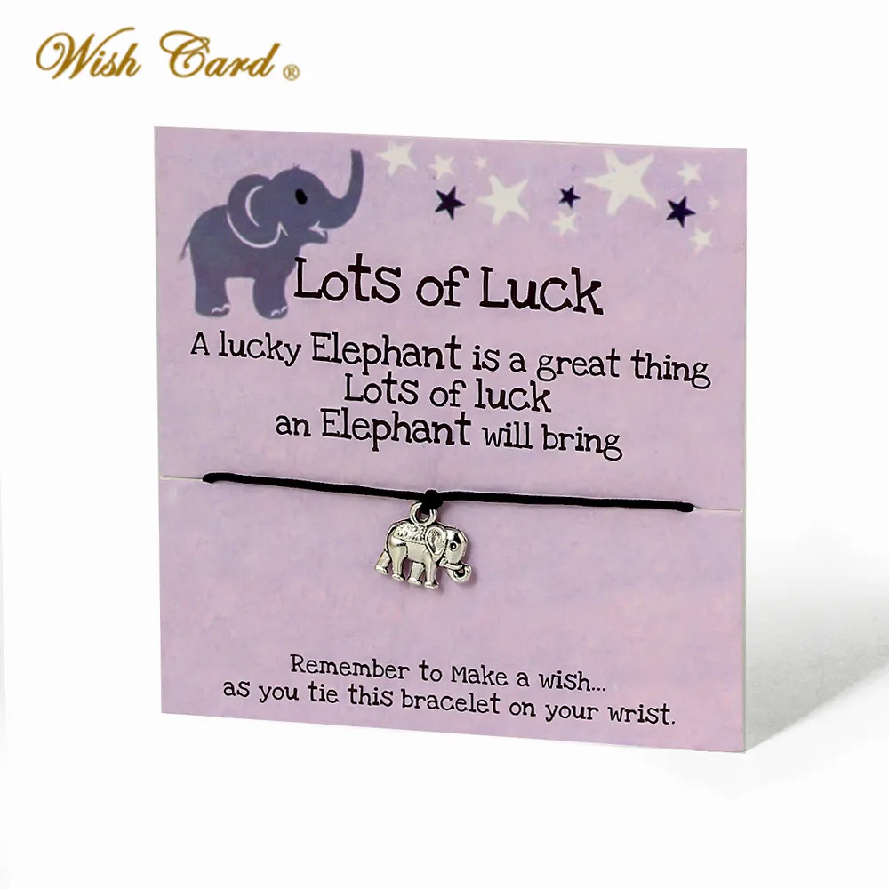 Wish Card Lucky браслеты со слоном для женщин и мужчин ручная работа Черная веревка
