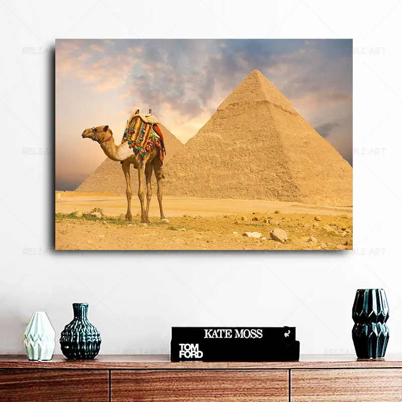 Картина на холсте в виде пустыни верблюда ландшафт египетские пирамиды Нил