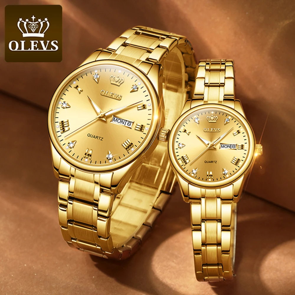 OLEVS Fashion Stainless steel Business Men Watch for Women Watches Couple Watches for Lovers Quartz Wrist Watch couple gifts