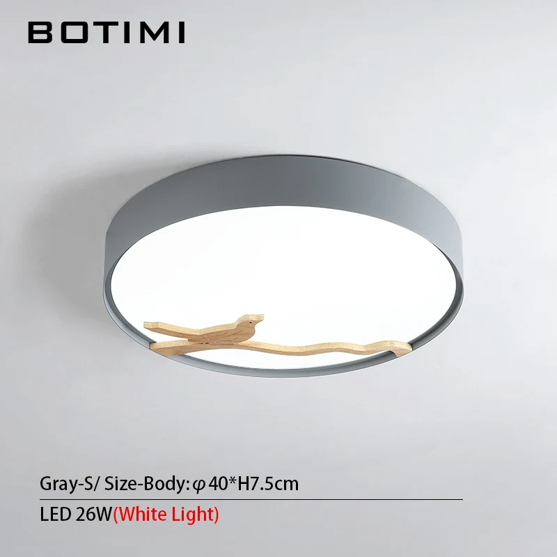Gray-S-White Light BOTIMI, скандинавские деревянные декоративные светодиодные потолочные светильники для гостиной, 220 В, круглый металлический потолочный светильник, монтируемый на поверхность, осветительный прибор - Цвет корпуса: Gray-S-White Light
