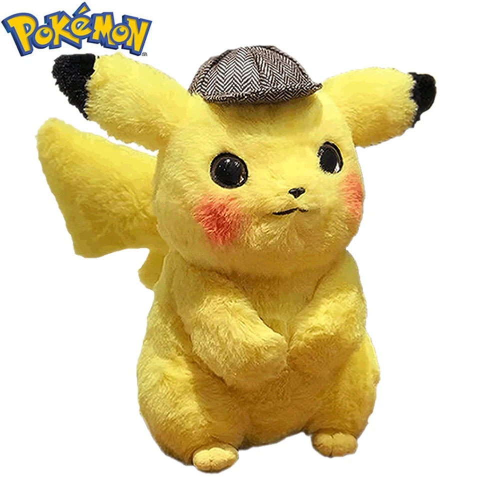 

28CM Kawaii Detective Pikachu Plush Toy Cute Dolls Cartoon Anime Pokémon Movie Stuffed Pokemon Animal Dolls Girl Kids Gift Toys