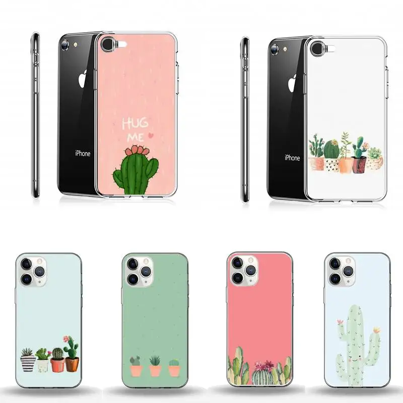 

Candy Color Cactus Phone Case Transparent for iPhone Samsung A S 11 12 6 7 8 9 10 20 Pro X XS Max XR Plus lite