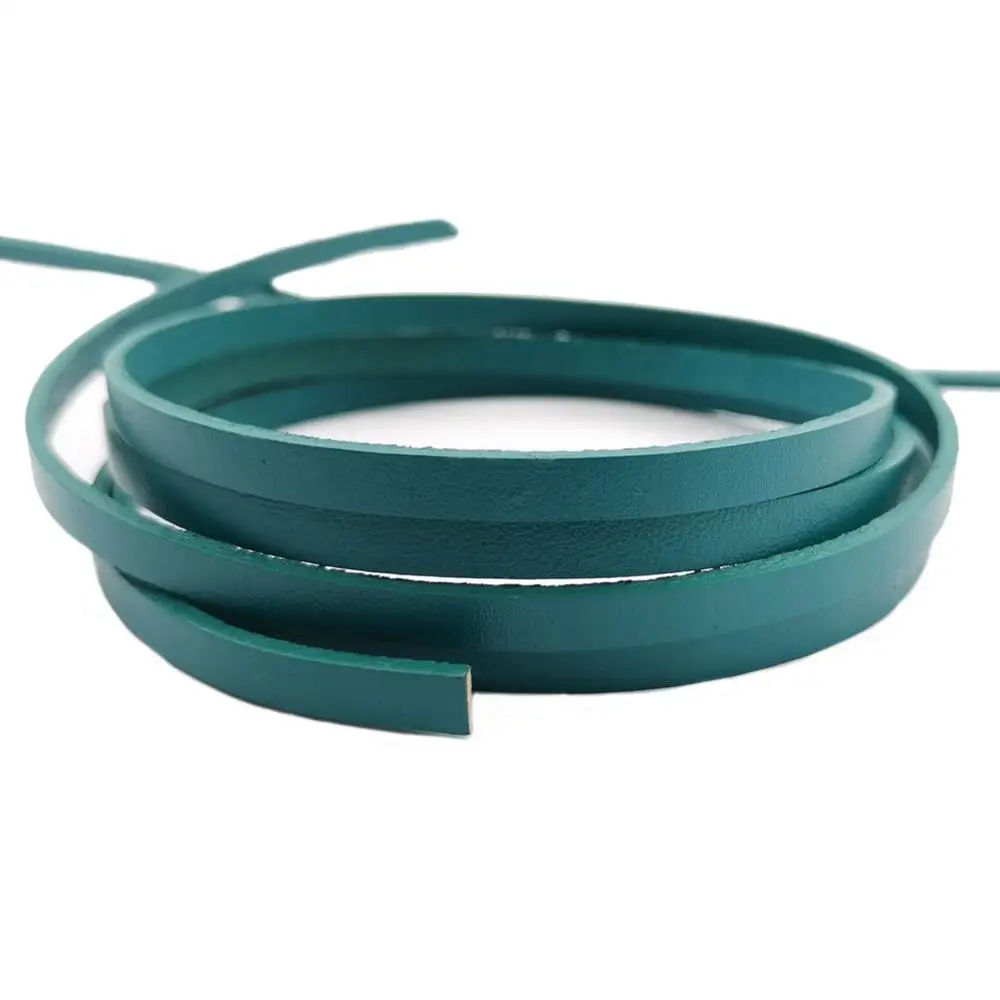 

1 Yard 5mmx2mm Teal Coated Cow Hide Real Leather Strip, 5mm Wide Genuine Leather Cord GF5M116