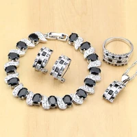 925 silver jewelry black and white cz jewelry sets for women earringspendantnecklaceringsbracelet