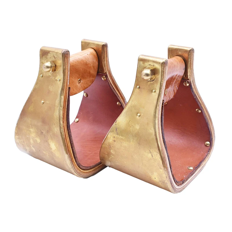 

CX Western Stirrup Horseriding Supplies Equestrian Sports Horse Metal Non-Slip Solid Wood Sandwich Leather Stirrup Gold