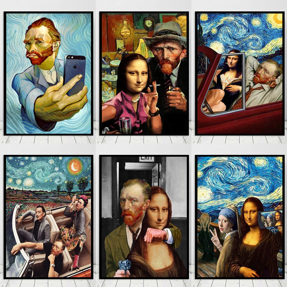 Забавные абстрактные картины на холсте от Van Gogh Мона Лиза плакаты и принты