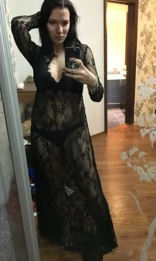 

New Woman Sexy Lace Embroidery Long Maxi Retro White Dress Long Sleeve Deep V-neck Black Dress Gradient Color