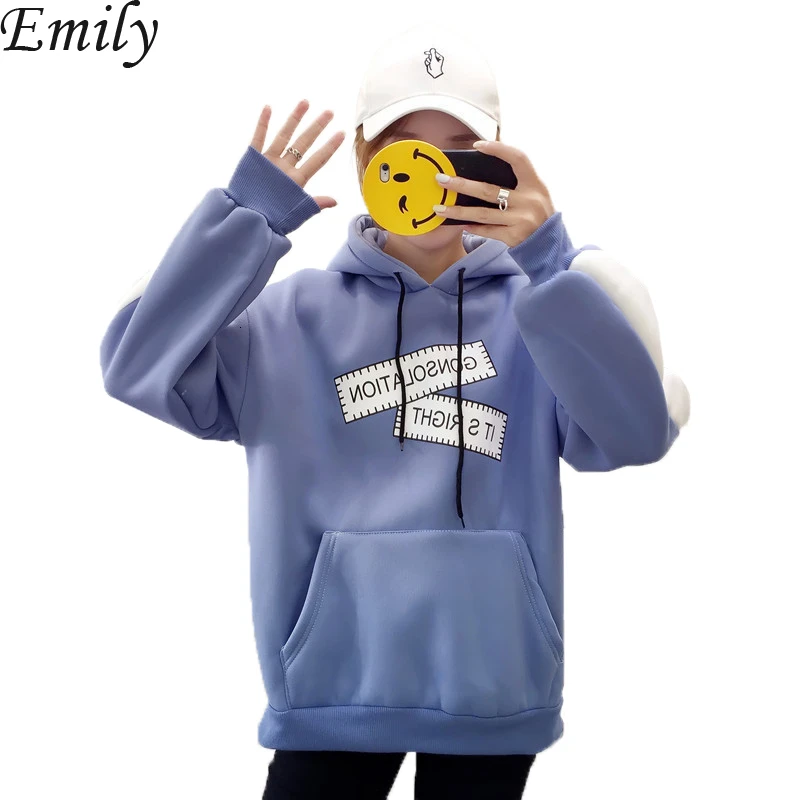 Уличные спортивные повседневные женские толстовки с карманами свободные