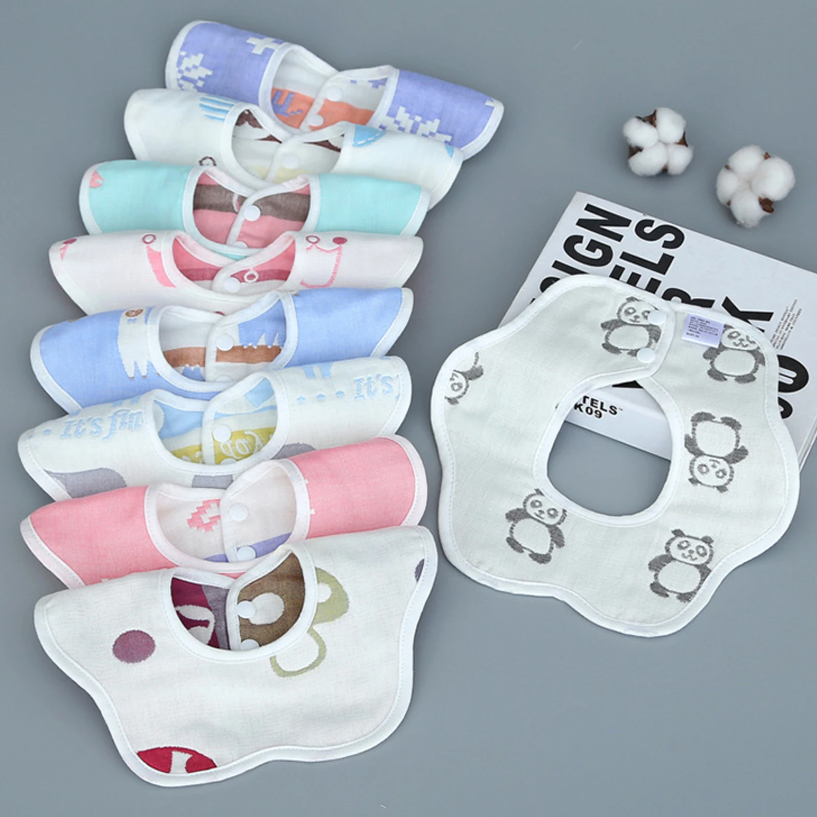 

Cotton Flower Waterproof Cloth Bibs Baby Bibs Soft 360 Degree Rotating Baby Double-Side Cotton Bibs Feeding Apron Baby Stuff