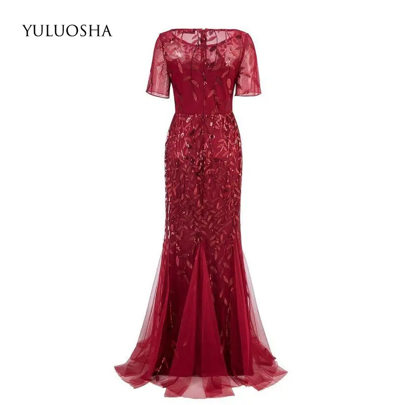 

YULUOSHA Plus Size Long Dress Appliques Sequined O-Neck Formal Dresses Evening Gown Special Occasion Dresses Robe De Soiree