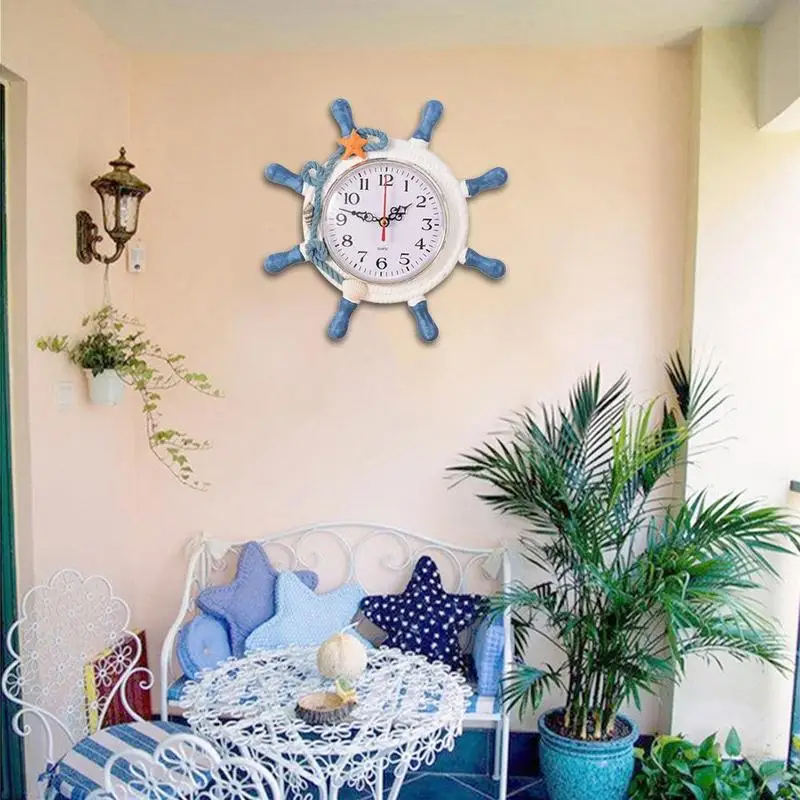 

Creative Wooden retro clock Nautical Beach Wheel Wall Clock Clock Wall Time Maritime Decoration W9T0