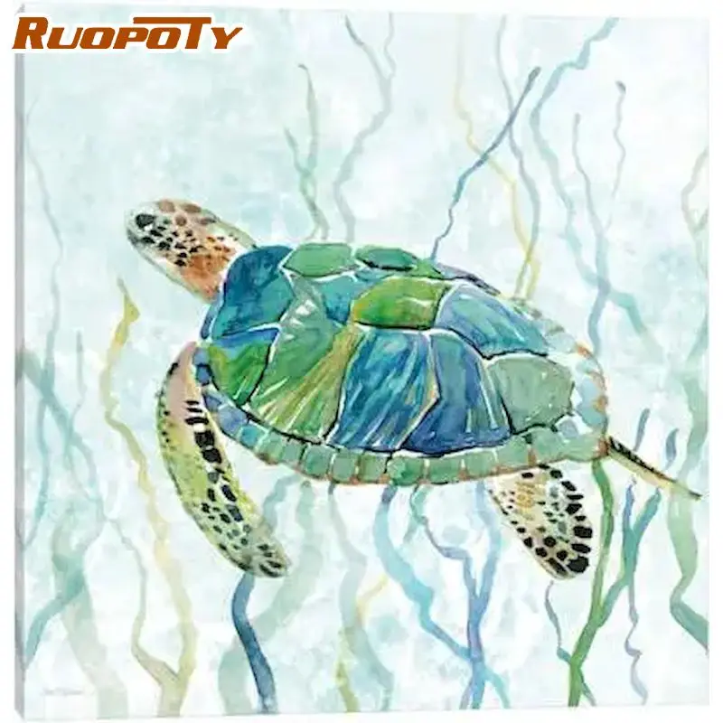 

RUOPOTY 40*50cm DIY Acrylic painting by numbers Sea turtle Animals zero basis for adult Picture by numbers Home Decor Gift Acryl
