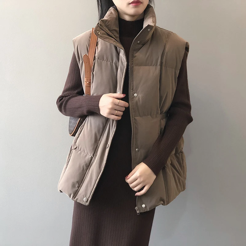 Women's Winter Jacket Women 2021 New Korean Style Solid Color Stand-up Collar Cotton Horse Fashion Sleeveless Loose | Женская одежда