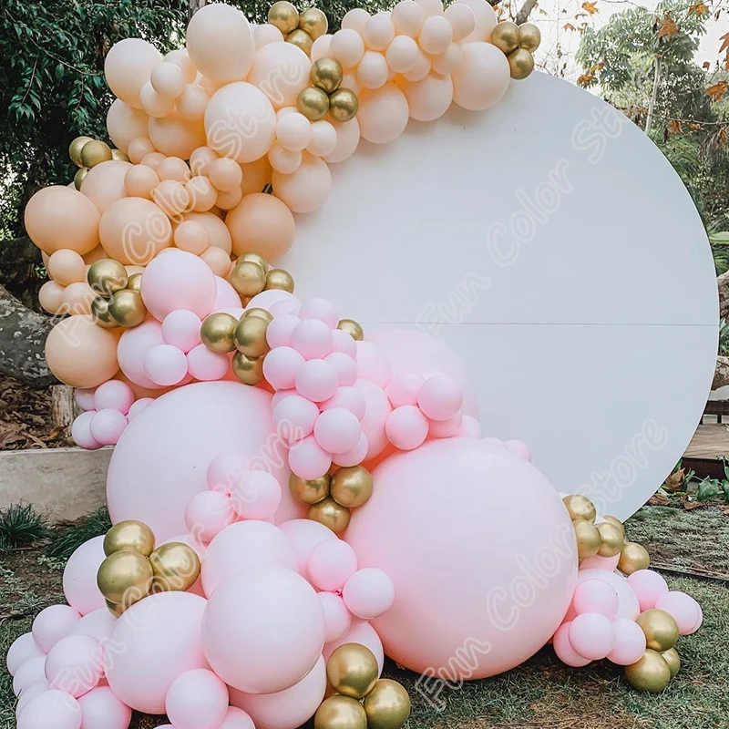 

208pcs Macaron Pink Happy Birthday Party Wedding Backdrop Free Shipping Latex Cream Peach Welcome Balloon Arch Baby Shower Decor