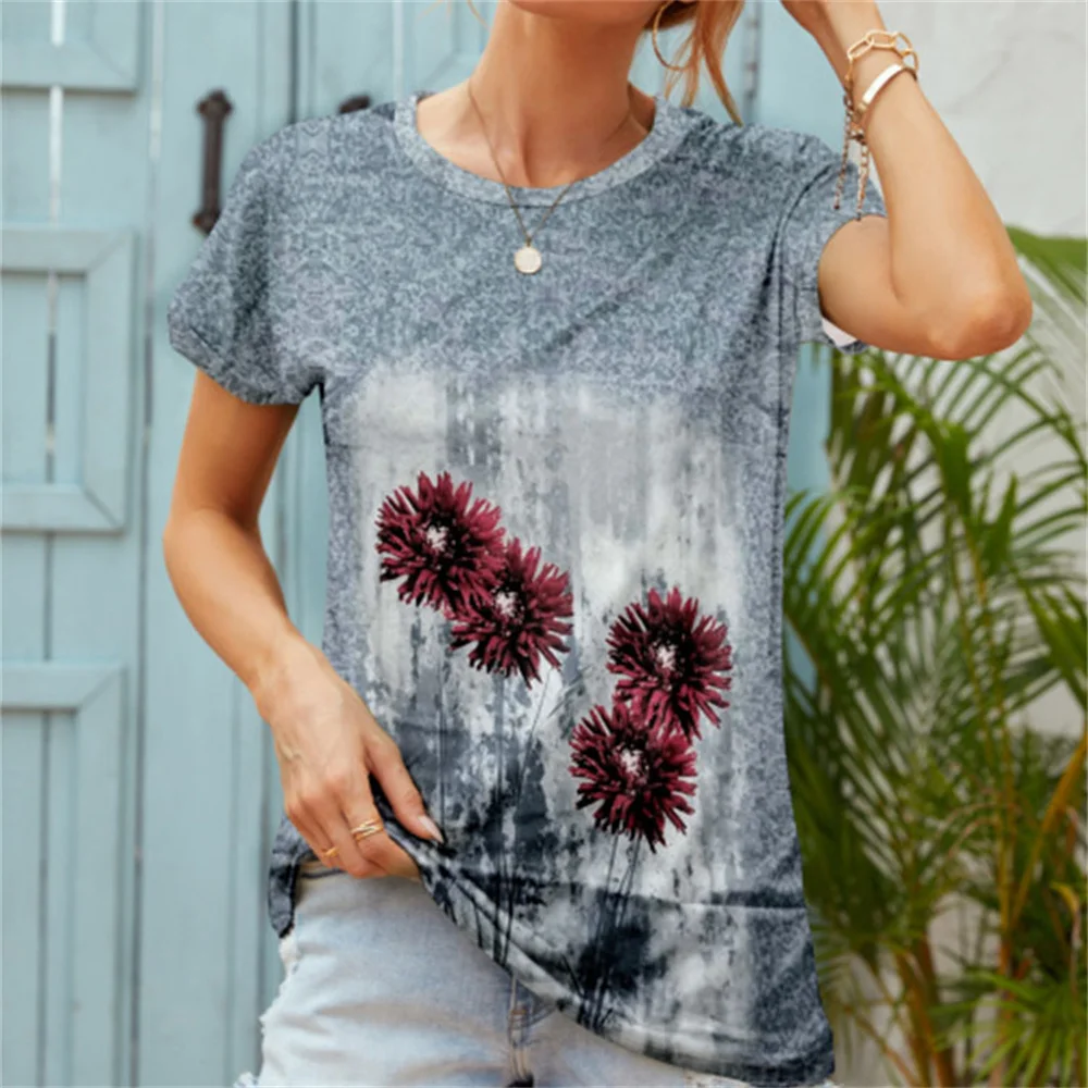 

Summer Women Round Neck T-Shirt 3D Creative Pattern Printed Short-Sleeved Casual Loose All-Match Ladies Pullover Tops Female Tee