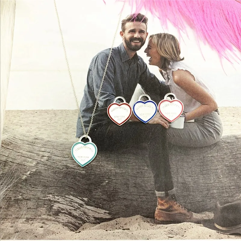 

1: 1 925 Sterling Silver High-End LOVE YOU Heart-Shaped Pendant Necklace Women Logo Fine Original Brand Jewelry Valentine Gift