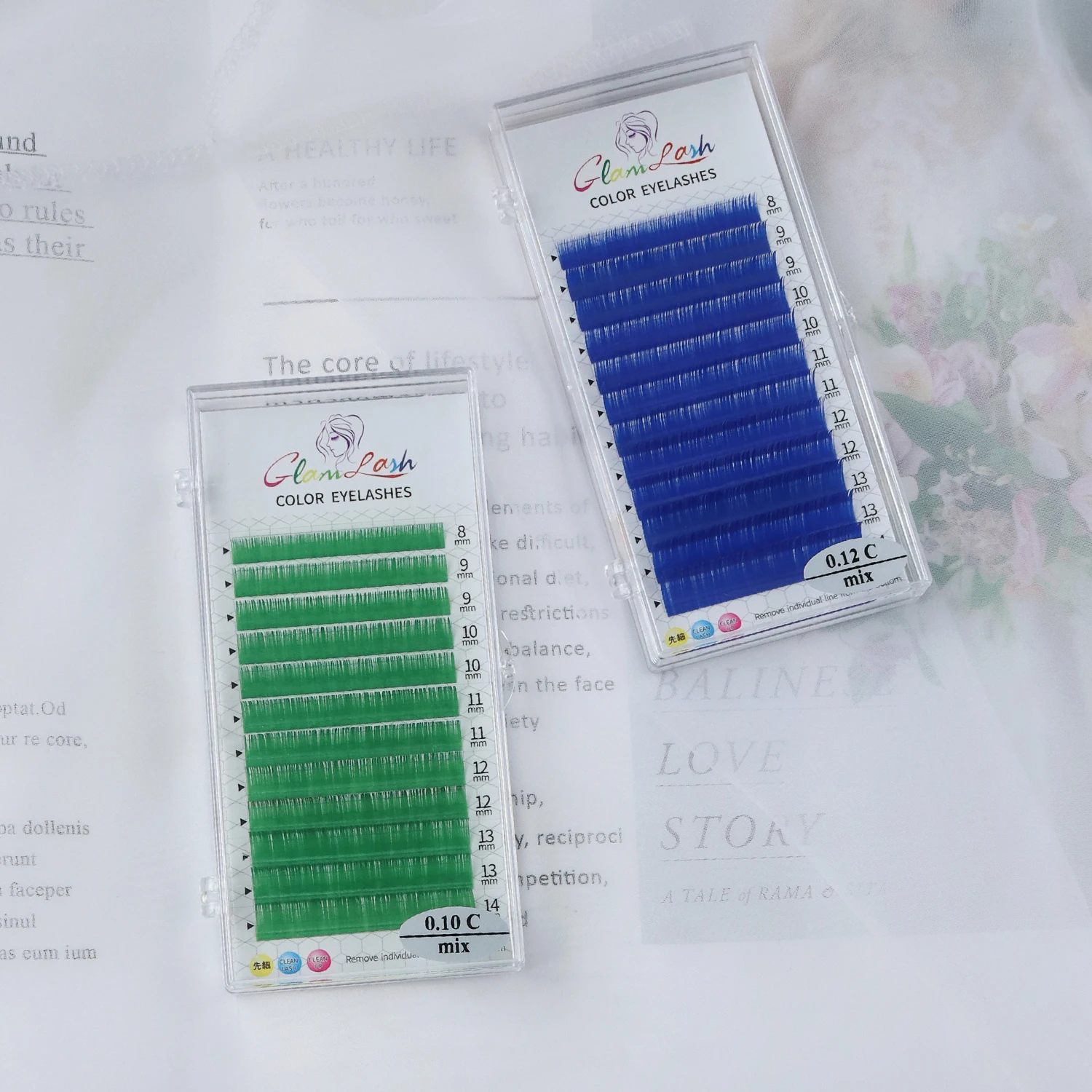 Individual Color Lashes Natural Long Eyelash Extension Pink+Red+Green+White+Purple Mixed Length Soft Colored Lahses (art.: 3a39b863dac) - 3a39b863dac