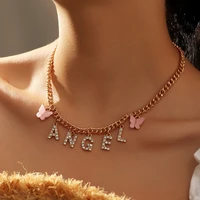 mifavipa fashion trinket crystal butterfly choker necklace for women baby honey angel crystal letter collar necklace choker
