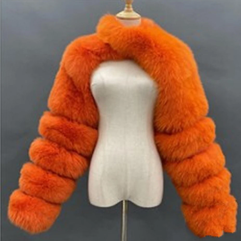 Женское зимнее пальто из искусственного лисьего меха с длинным рукавом | Женская