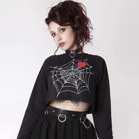 mikas dark design gothic personality spider web love printed t shirt sexy crop short top womens wear
