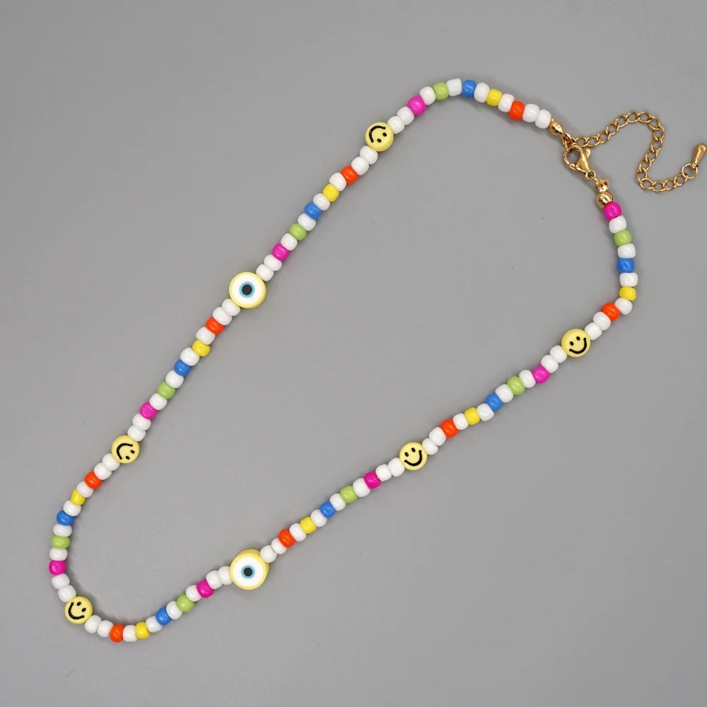 Ожерелье Go2Boho со смайликом бижутерия модное ожерелье с разноцветными