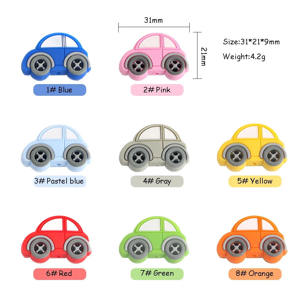 Kovict-mordedor de silicona con forma de Mini coche para beb&eacute;, mordedor Molar para chupete, collar, accesorios, juguetes de lactancia masticables, 10 Uds.-4