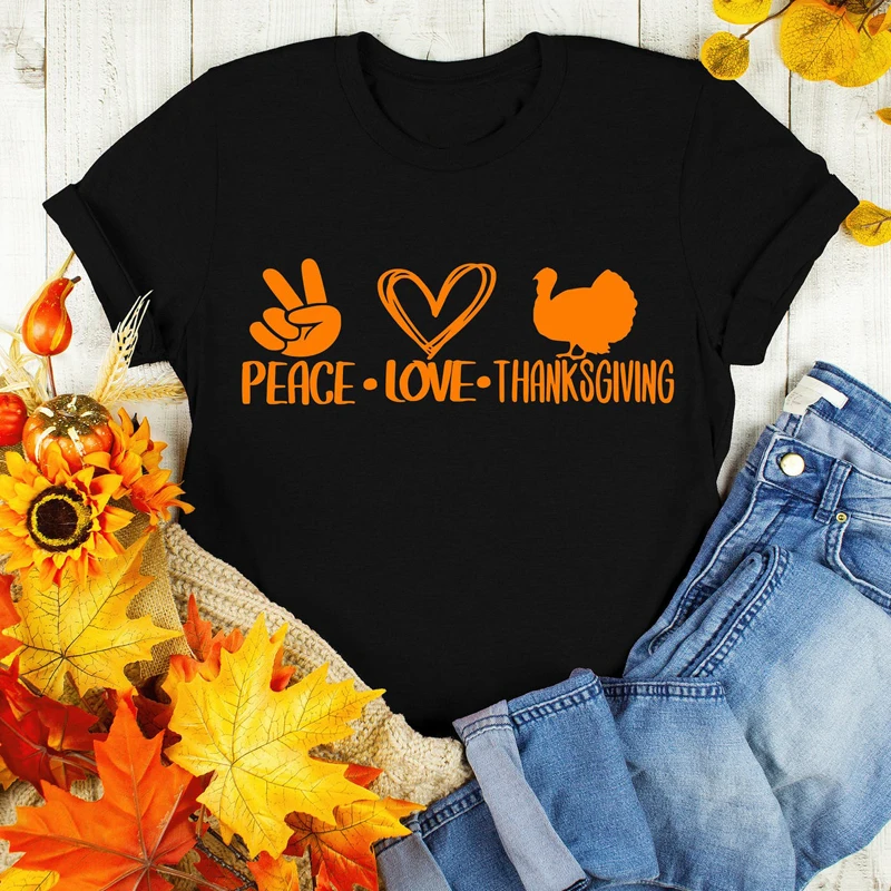 Футболка с мотивом Дня благодарения модная Осенняя футболка коротким рукавом