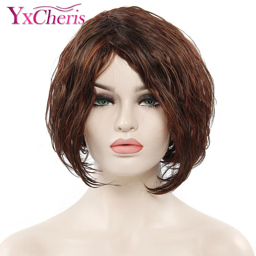 

Парик из натуральных коротких синтетических волос, женский короткий парик из японского волокна премиум-класса смешанных цветов