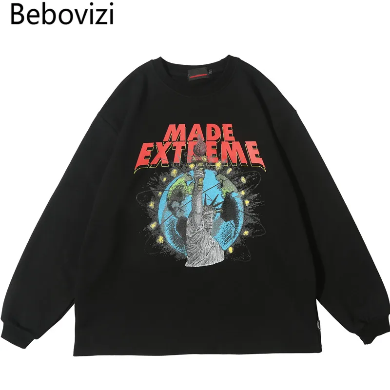Bebovizi хип хоп толстовка из флиса с принтом Статуя Свободы уличная одежда для