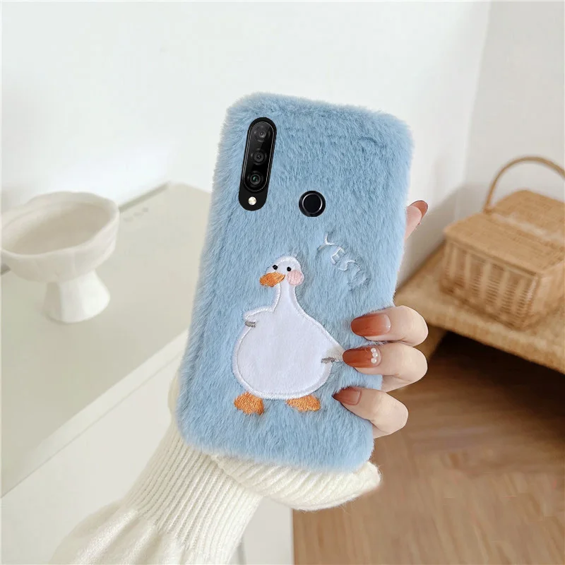 Чехол P Smart 2021 милый плюшевый меховой пушистый чехол для Huawei P40 P30 Lite Z Y9 Y7 Y6 2019 Honor 9X 9A