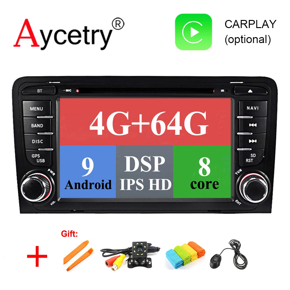 8 CORE 4G 64G 2 Din Android 9 автомобильный dvd мультимедийный плеер gps аудио для Audi/A3/S3 2002-2013 автомобильный Радио руль obd2 DSP DVR