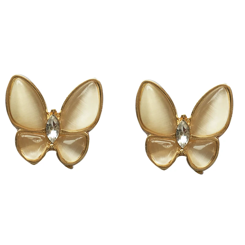 

S925 needle Butterfly Earrings Popular Style Sweet Korean Metal Alloy Clear Crystal Resin Stud Earrings For Girl Lady Gift