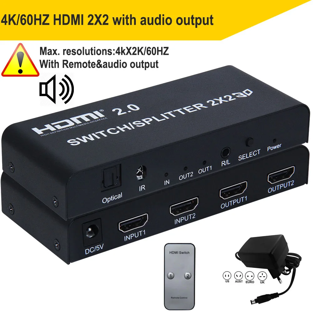 2x2 HDMI сплиттер 2,0 Переключатель HDMI 1,4 сплиттер коммутатор 3X2 HDMI аудио видео конвертер адаптер поддерживает 3D 1080p 4K 2X2,2X8,3X2