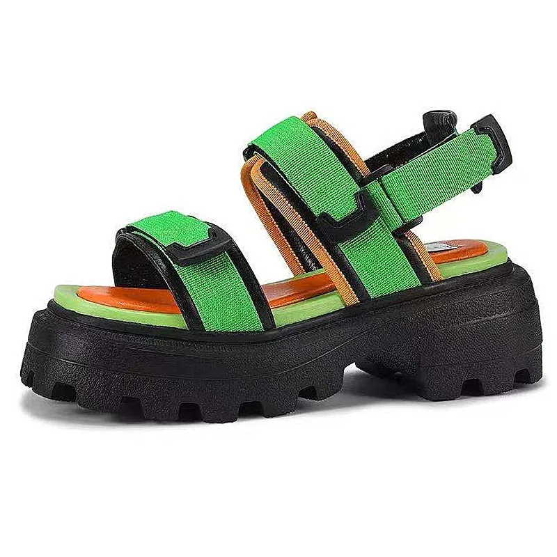 

2021 Summer New Casual Thick-Soled Color Matching Beach Shoes Street Fashion Velcro Ins Trend Increase Women Sandals