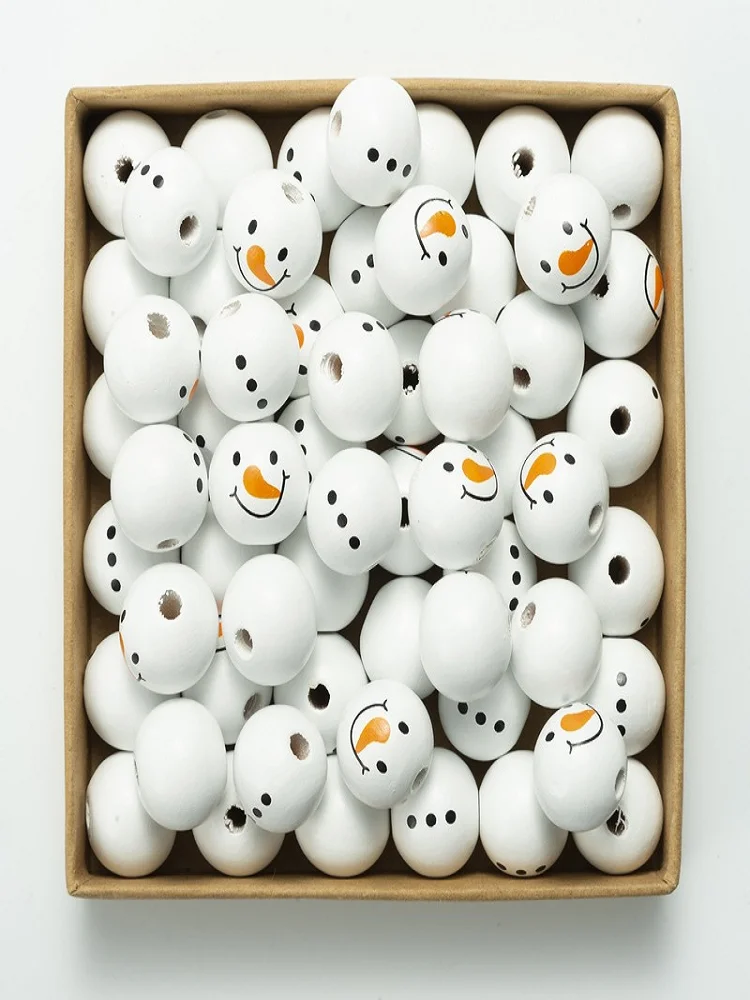 

20MM Snowman Round Wooden Beads DIY Xmas Tree Pendants Gifts Christmas Decorations Tassel Bracelet DIY Accessories Home Decor