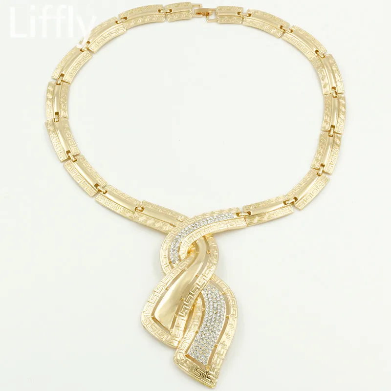 African Dubai Gold Jewelry Sets with Nigerian Crystal Necklace, Hoop Earrings - Fashionable Italian Bridal Jewelry for Women | Wedding Accessories image 2