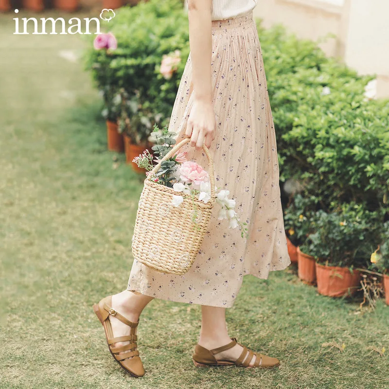 INMAN Летняя женская юбка с цветочным принтом и эластичной резинкой на