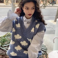 sweater vest female v neck bf style student korean style harajuku cloud casual retro streetwear classic beautiful spring new