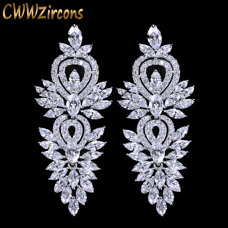 CWWZircons винтажные Свадебные украшения Аксессуары Великолепные кубические Циркония Большие длинные роскошные свадебные серьги для женщин CZ309