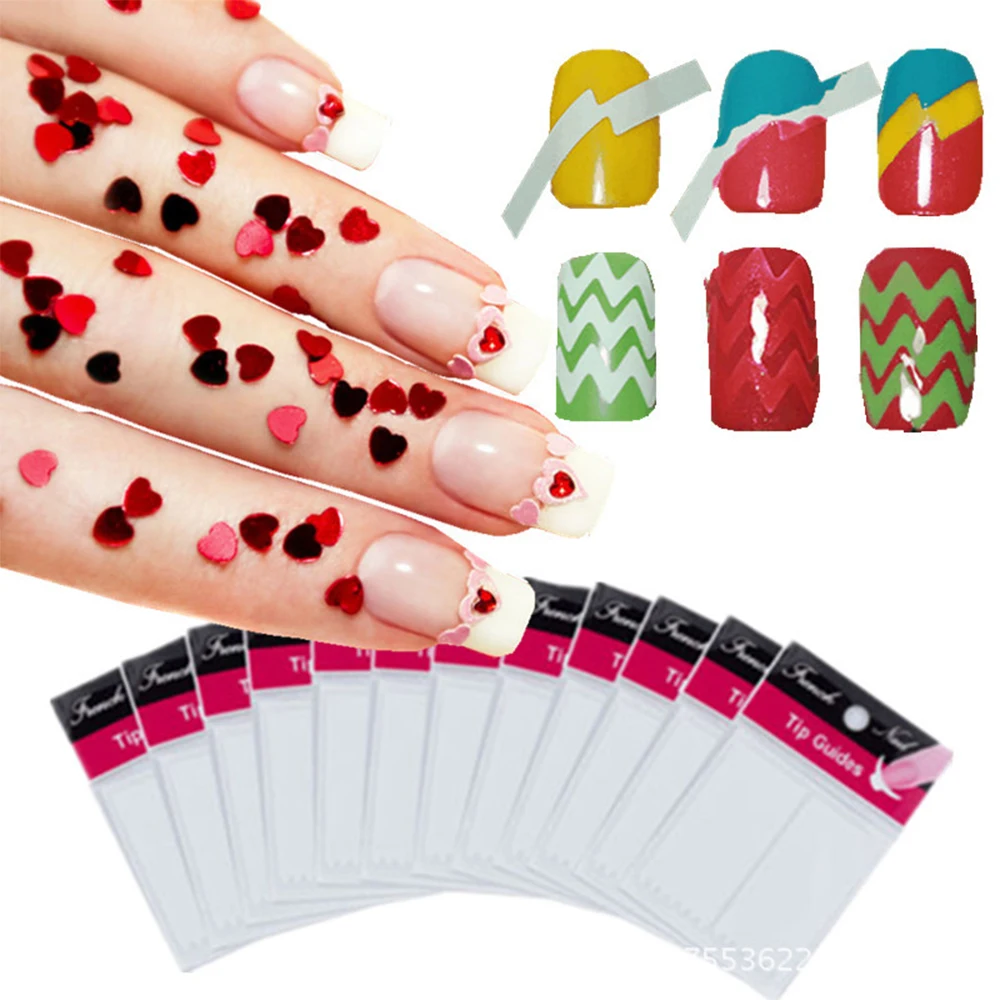 

10 Pcs Nail Stickers Manicure Nail Art Salon Hollow Tips Tape Sticker Guide DIY Stencil Decoration Nail Water Decals Foil Design